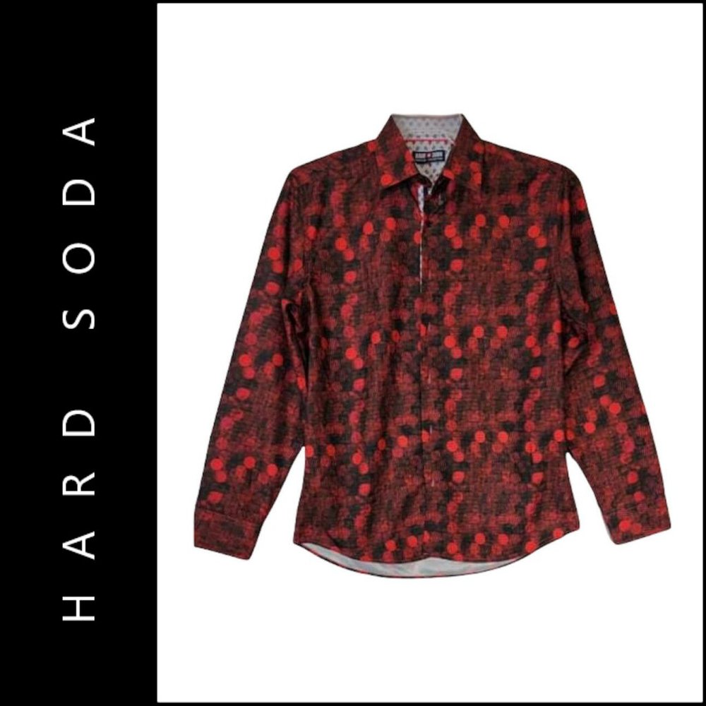 Hard Soda Men Long Sleeve Button Front Shirt Red Size Large